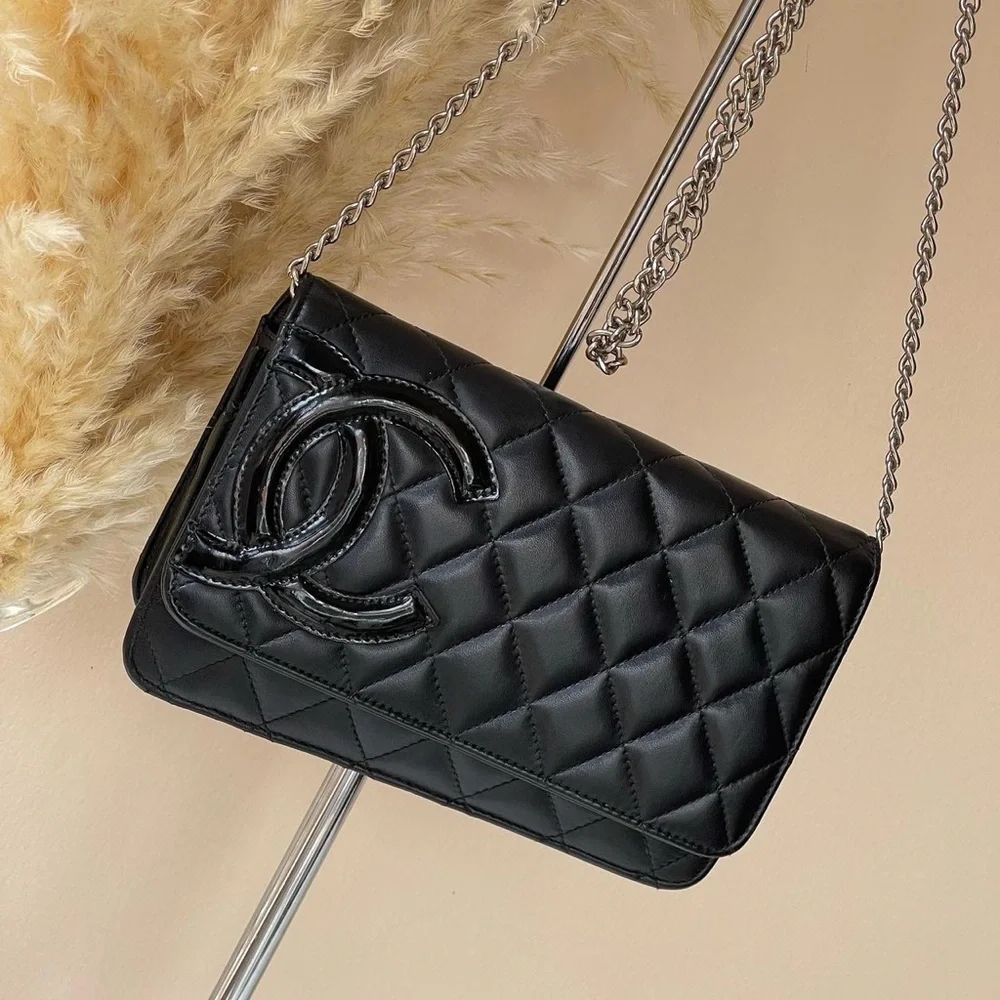 CHANEL CC CAMBON LAMBSKIN QUILTED FLAP WALLET ON A CHAIN
